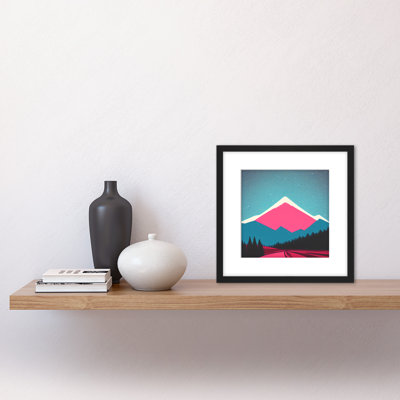 Snow Mountain Night Stars Sky Forest Pink - Single Picture Frame Painting
