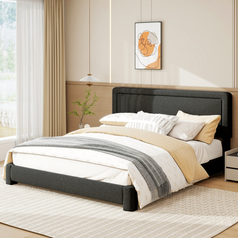 Cordoba Upholstered Platform Bed with Adjustable Headboard, Queen, Black