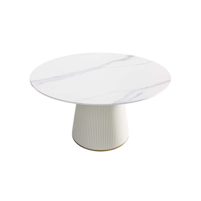 Table de salle à manger ronde moderne en pierre artificielle avec base en contreplaqué (non compris les chaises)