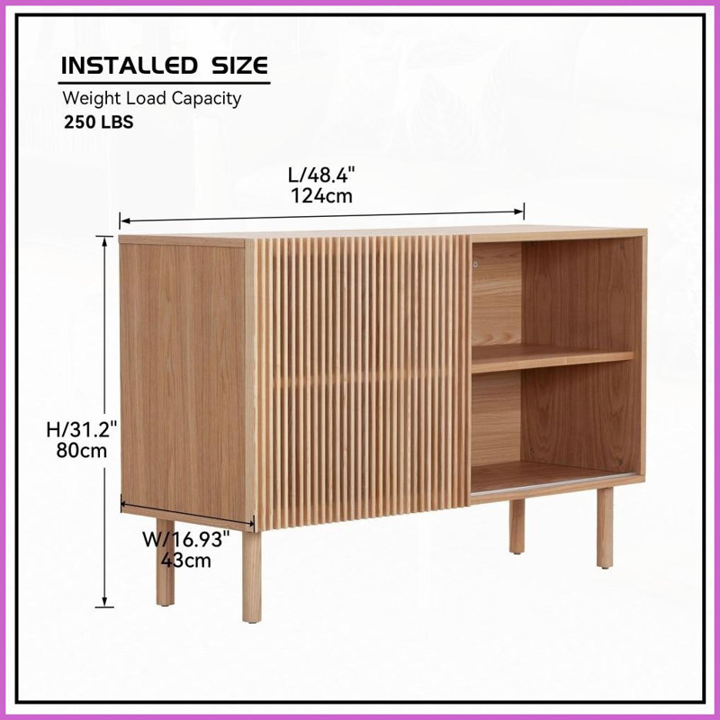 Table basse moderne en noyer & amp; Buffet avec 4 armoires, surface imperméable anti-basculement et facile à nettoyer