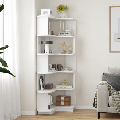 Bibliothèque d'angle à 5 niveaux, bibliothèque en L, étagère de rangement autoportante et présentoir pour salon, bureau, chambre à coucher