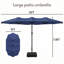 Parasol de patio à double face de 15 pi avec lumières DEL solaires, base robuste et sacs de sable inclus-1258735729