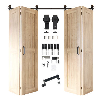 Homacer 80“ High Unassembled & Unfinished Barn Door, Four 26" x 80" Doors with Bi-Fold Top Mount Hardware Kit