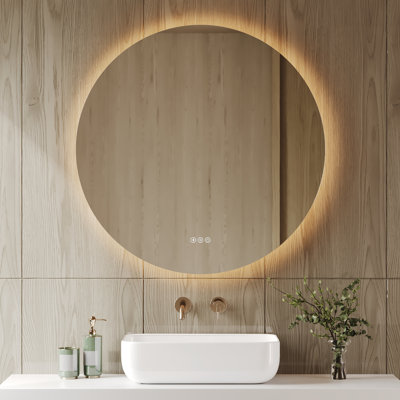 DeerValley 32 Inch Round LED Bathroom Mirror with Bluetooth Speaker, Dimmable Backlit Vanity Mirror