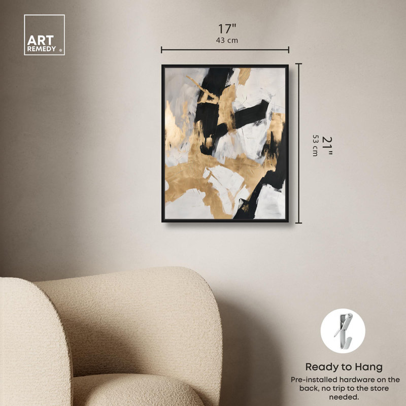 Toile «Cracked Gilt I» par Art Remedy, H 21 po x l 17 po, Cadre flottant, Noir