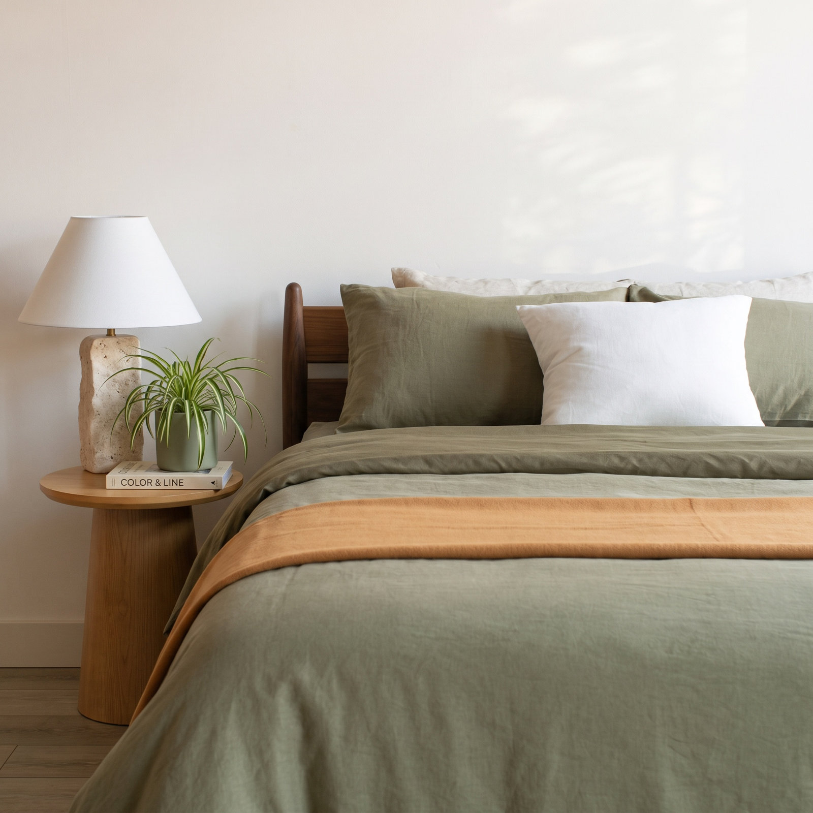 French Linen Duvet Cover Set, Moss, King Duvet Cover + 2 King Pillow Shams