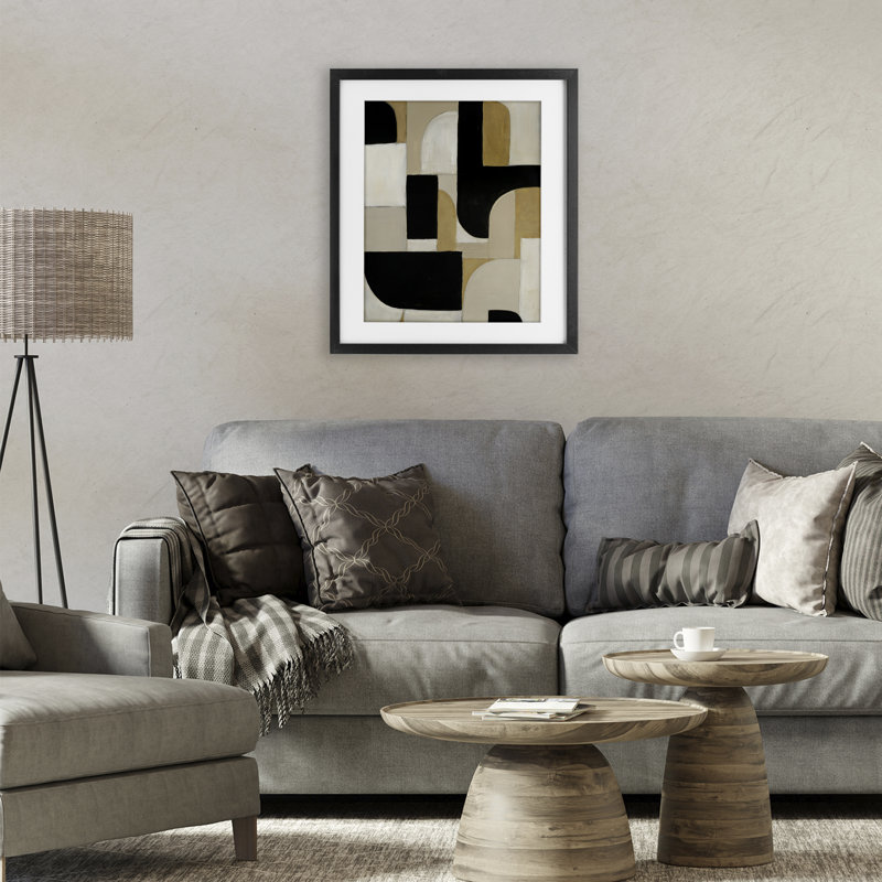 «Black & Neutral Shapes», reproduction encadrée sous verre, conception de Kippi Leonard, H 16 po x l 13 po, Cadre noir minuit
