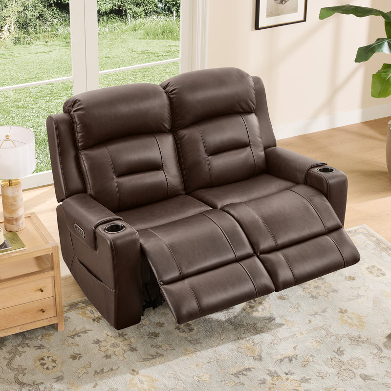 Canapé inclinable électrique en cuir véritable avec repose-tête électrique Olathe, Brun