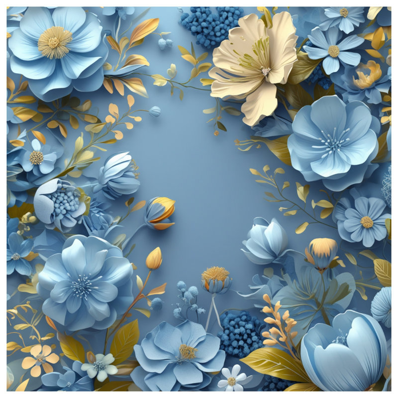 Tapisserie murale arrangement floral bleu - décoration murale florale, 50in H x60in W with 4 Grommets