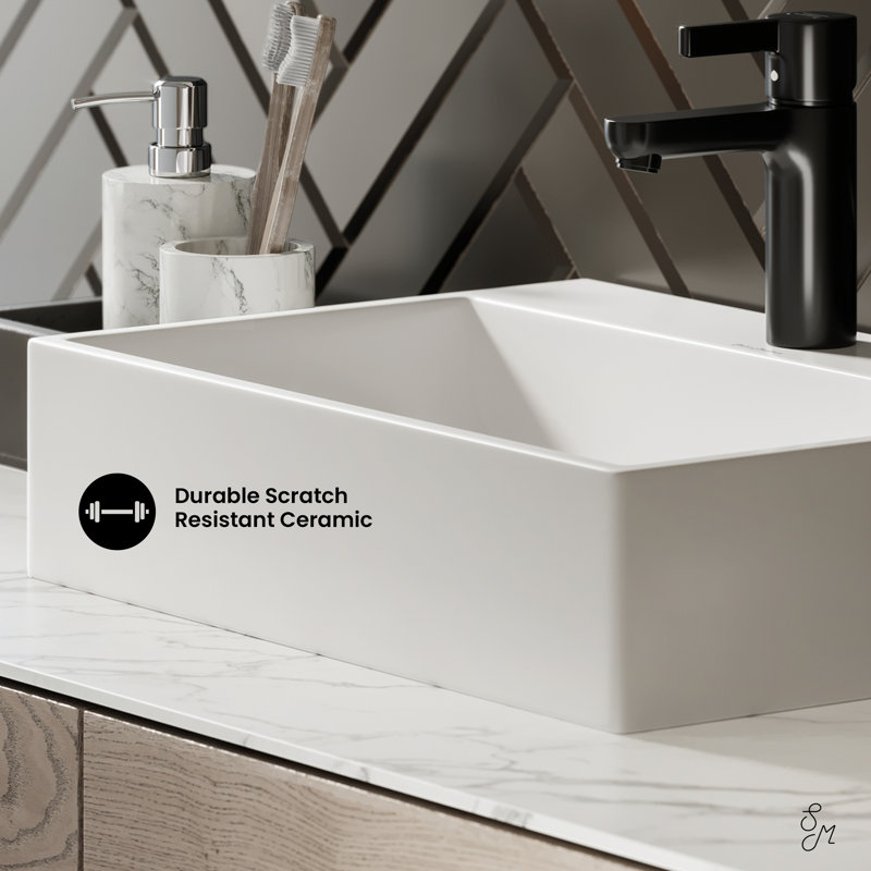 Claire 20 Rectangle Ceramic Vessel Sink, Glossy White