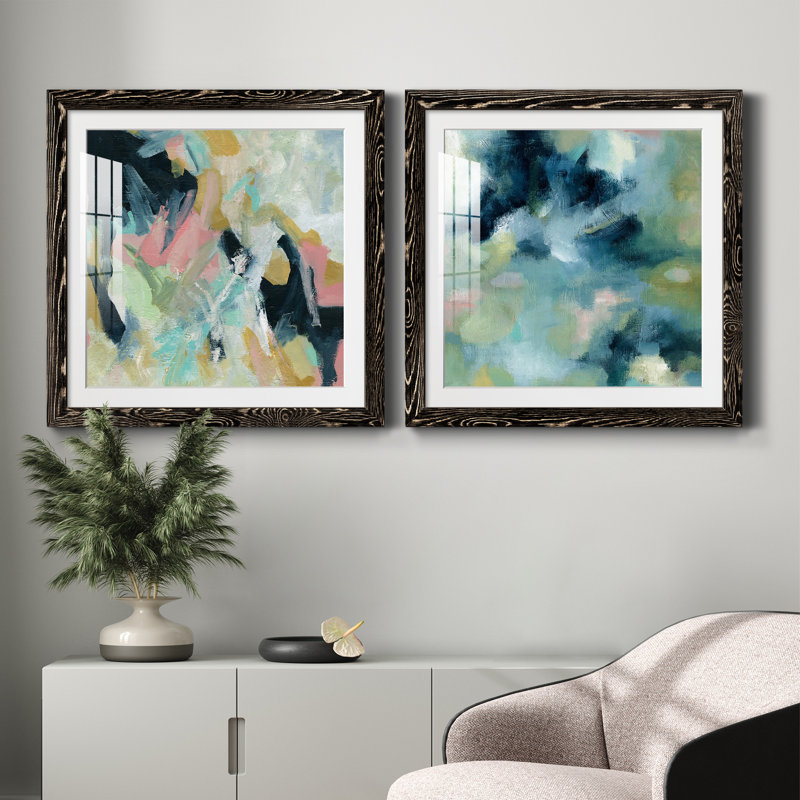 Vitalité - Ensemble de 2 peintures encadrées, Cadre noir, H 27,5 po x l 55 po x P 1,5 po