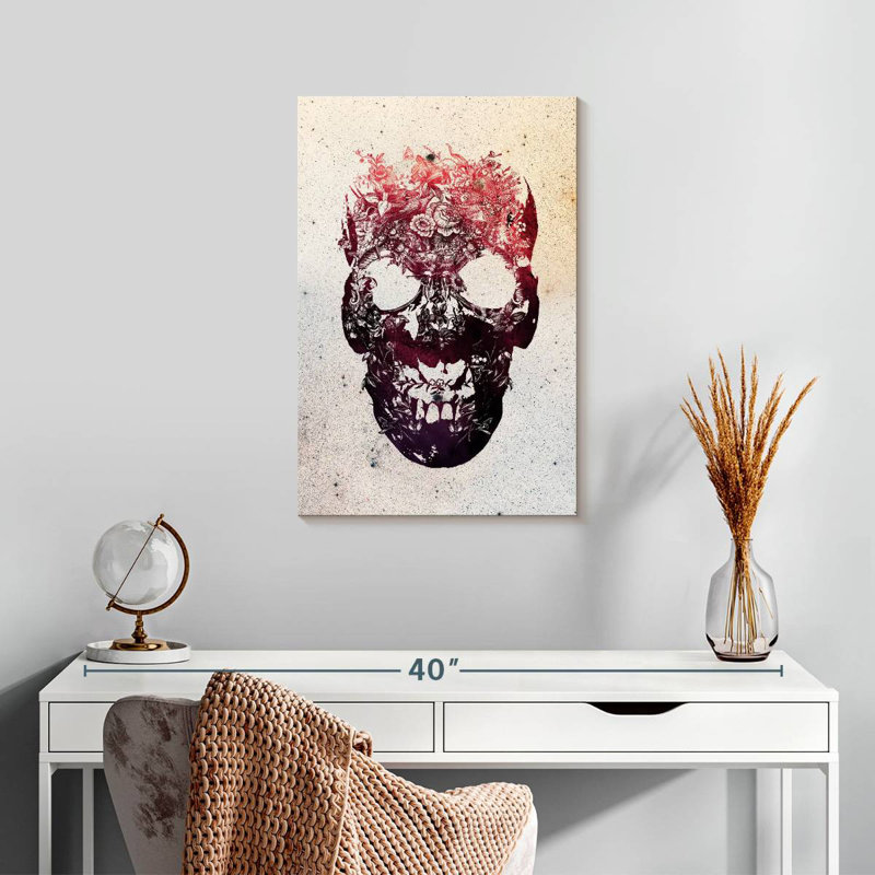 Kerner Pink Floral Skull, 24" H x 16" W