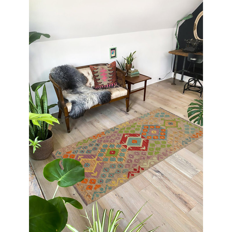 Tapis de couloir brun / bleu / rouge en laine 2 pi 9 po x 6 pi 4 po Riccio
