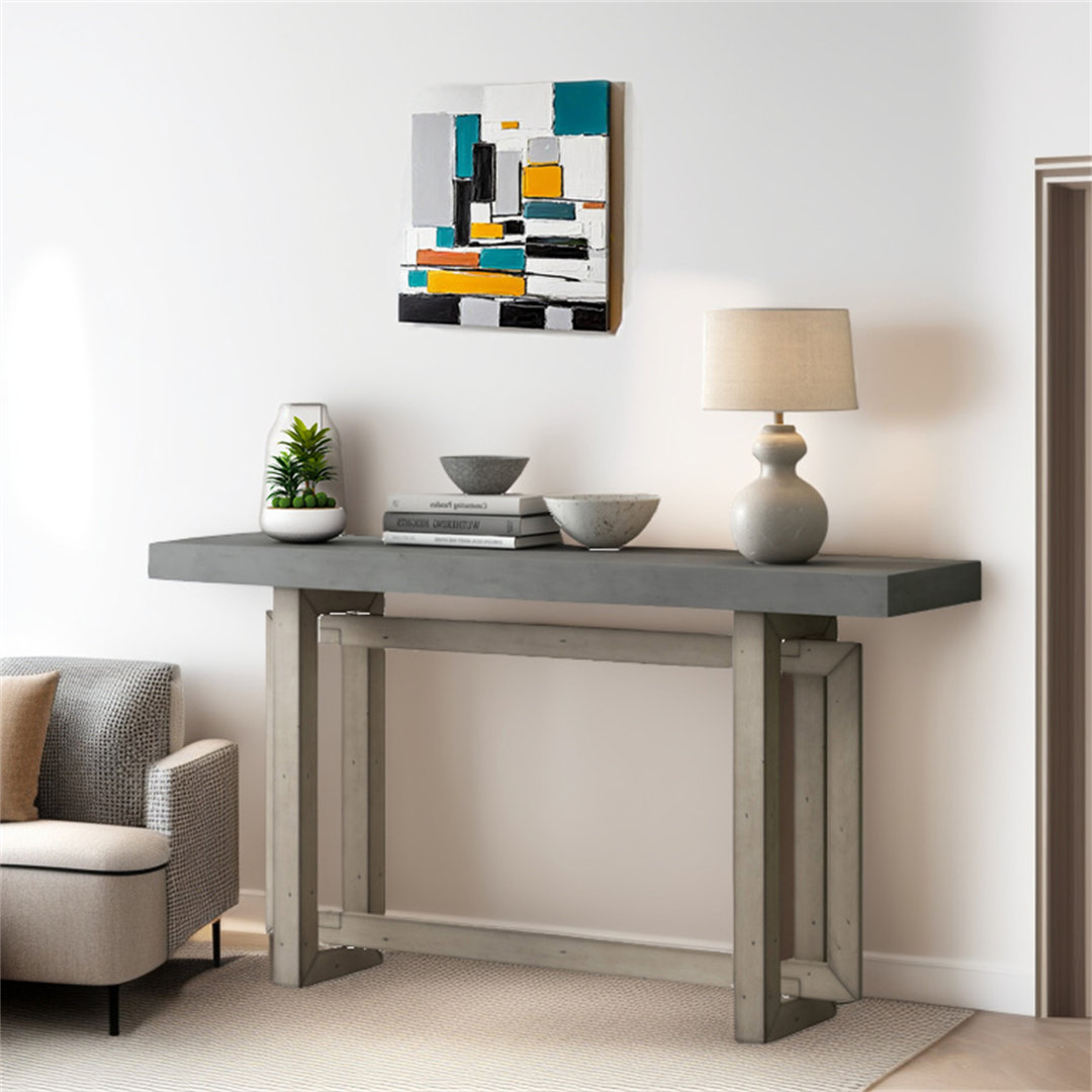 Brazos Modern Console Table Sofa Table with Concrete Top, 59'' Long Accent Entryway Table Ebern Designs Table Top