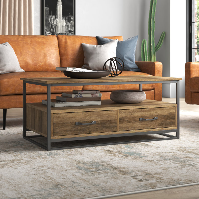 Frame Coffee Table with Storage, Light Brown
