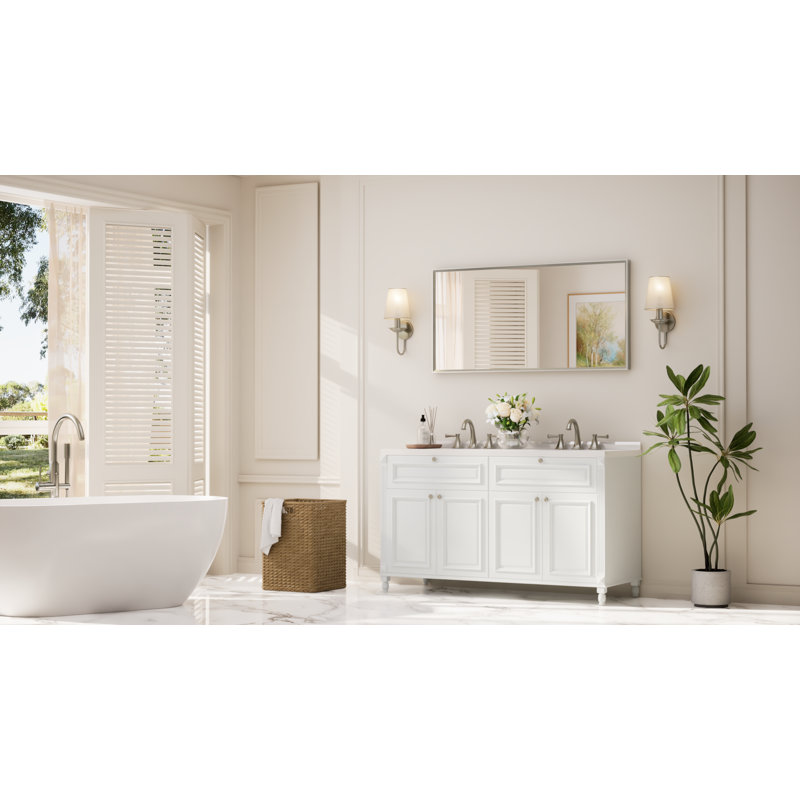 Miroir de salle de bain avec cadre en aluminium et verre trempé, Rectangulaire, 48 po x 24 po, Nickel brossé