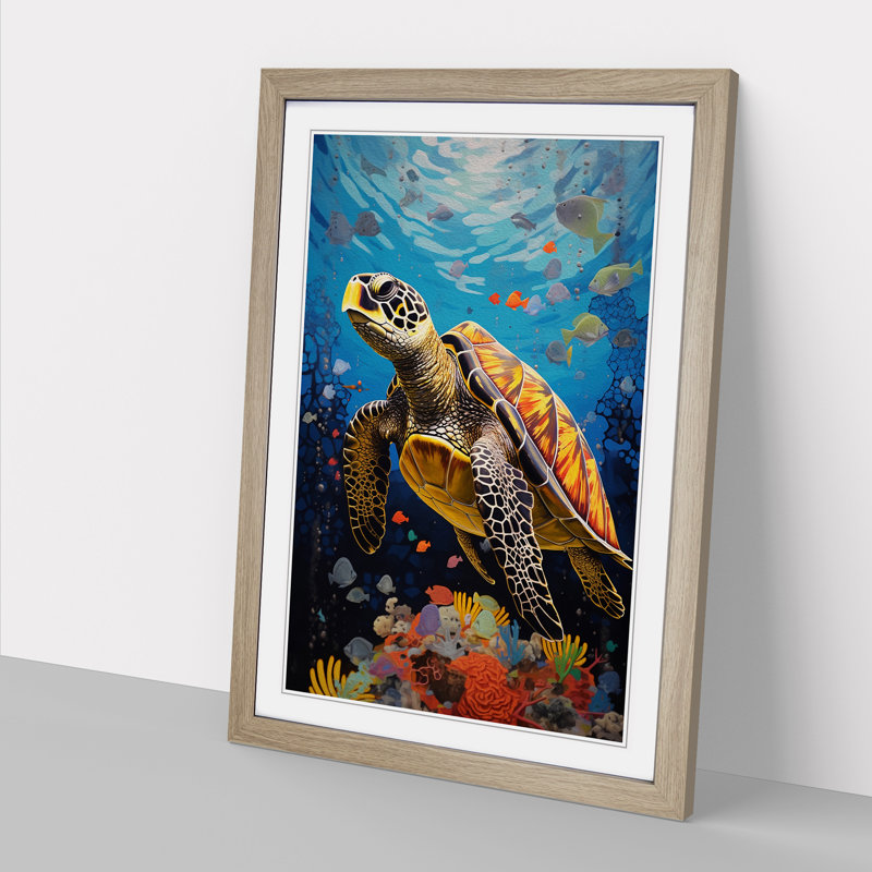 Sea Turtle Constructivism - Framed Print, 34cm H x 25cm W x 2cm D, Oak