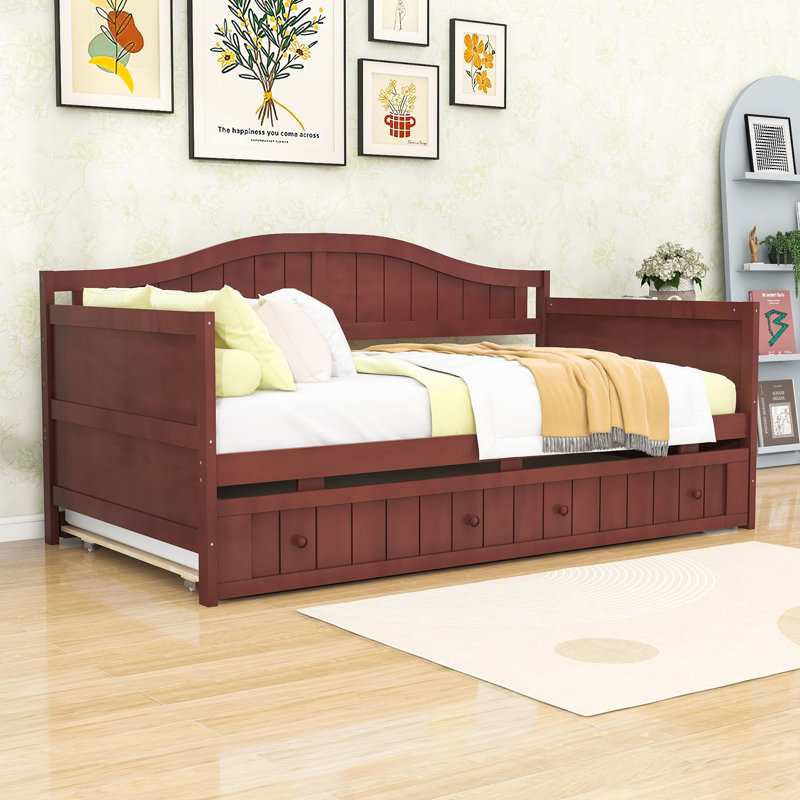 Elegant Twin Wood Daybed with Twin Trundle, Espresso