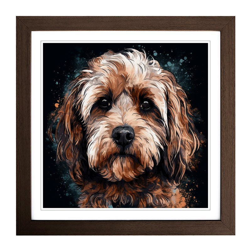 Cockapoo Digital Art - Single Picture Frame Print on Wood, Walnut
