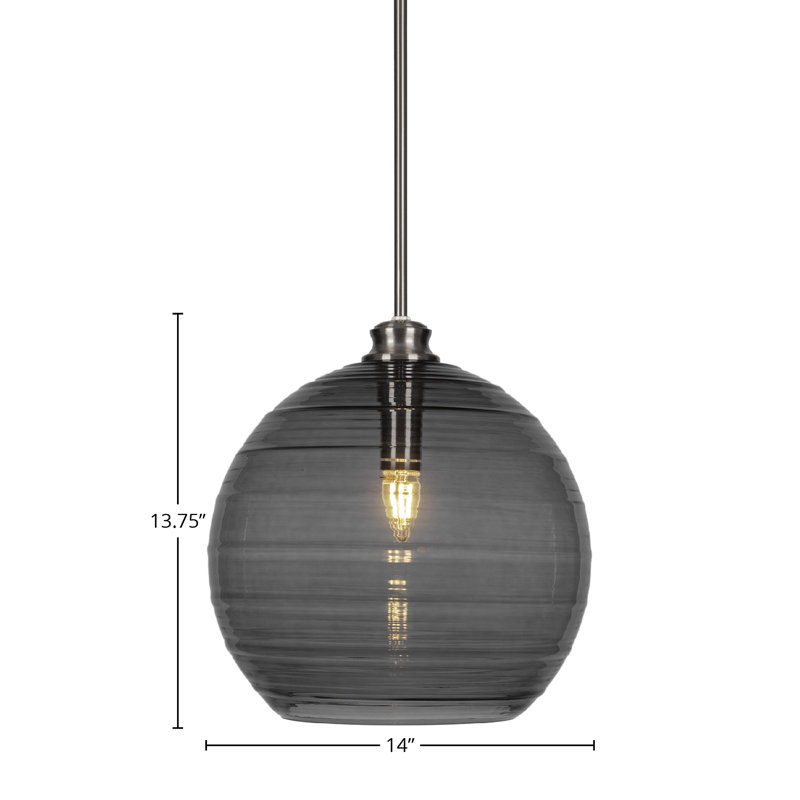 Luminaire suspendu avec tige 1 lumière Malena, Nickel brossé, Noir, H 13,75 po x l 14 po x P 14 po