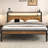 Queen Metal Platform Bed with 2-Tier Headboard, RGB LED Lights & Charging Station, Easy Assembly, Brown-2102245818-2102245817