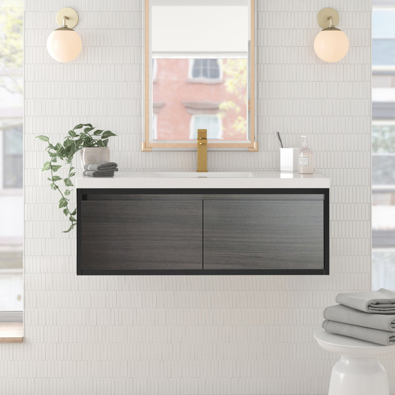 Boswick 47.25'' Single Bathroom Vanity with Top, Matte Black, Gray Oak