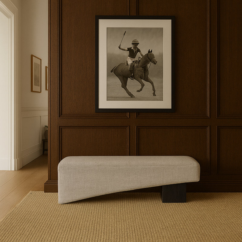Banc en tissu Alora, Tissu en polyester gris, Noir, noir, noir, noir
