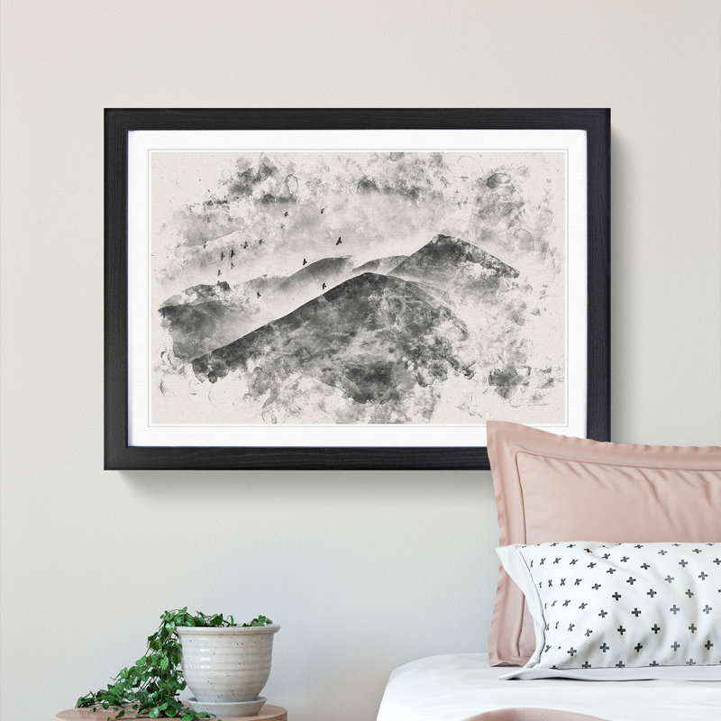 Birds Flying over the Lake District Watercolour - Picture Frame Graphic Art Print, Black Framed, 62cm H x 87cm W x 2cm D