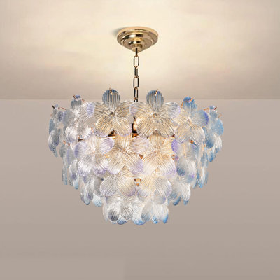 9 Light Dimmable Purple Blue Flower Glass Chandelier With 9 Bulbs