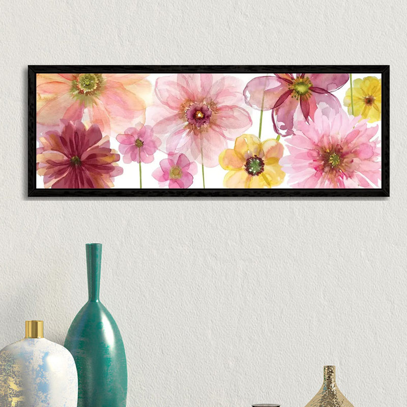 Pop Of Pink I by Carol Robinson - Panoramic Painting on Canvas, Black Framed, 30.48 cm H x 91.44 cm W