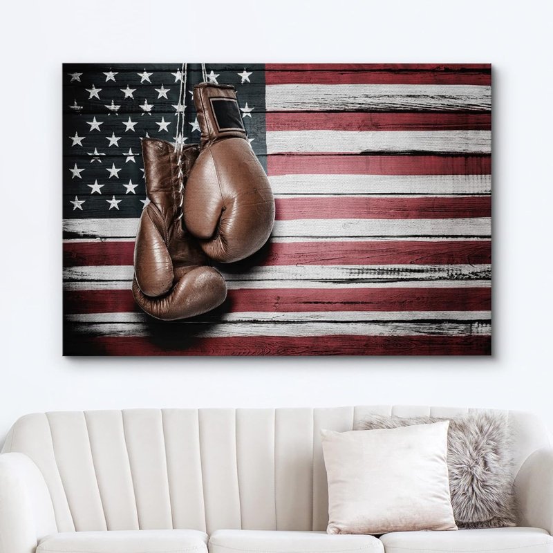 Panneau de bois effet drapeau américain gants de boxe rétro rétro photographie de remise en forme sport décoration murale