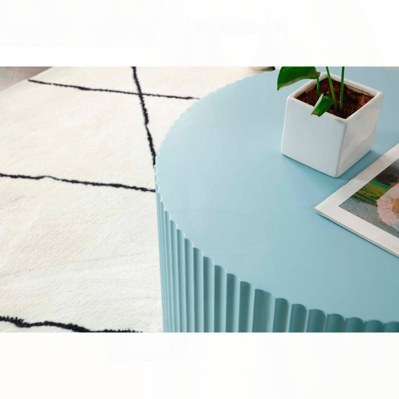 2-Piece Handcraft Round Nesting Coffee Table Set with Relief Design – Blue, Blue
