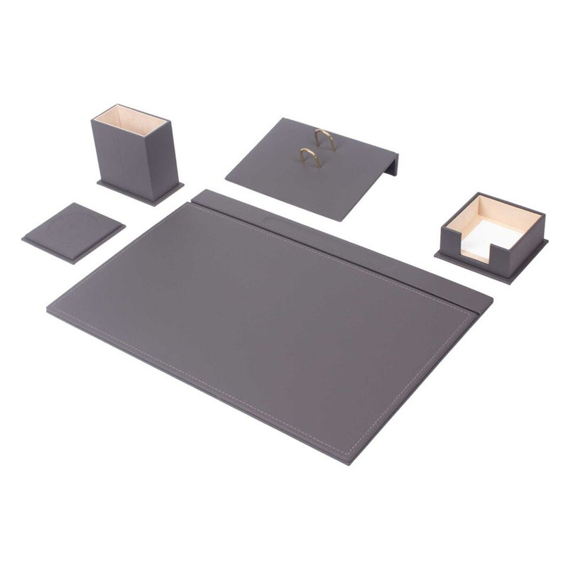 Michelet Leather / Faux Leather Desk Organiser Set, Grey