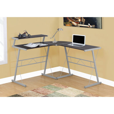 Bureau d'ordinateur, bureau personnel, coin, forme de L, travail, ordinateur portable, stratifié, métal, contemporain, moderne