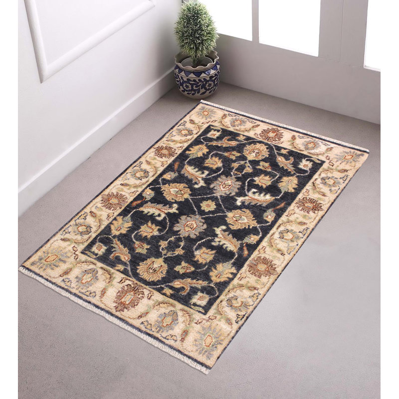 Tapis brun en laine noué à la main à motif floral 2 pi x 2 pi 11 po Baccio