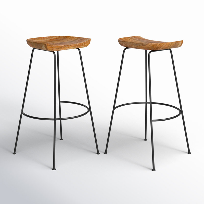 Samanthia Counter Stool with Metal Frame, Natural/Black, Bar Stool (30.5" Seat Height)