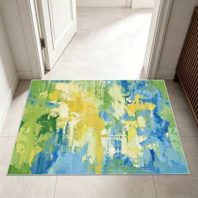 1PC Abstract Watercolor Brushstroke Blue Green Yellow Tones area rugs for Living Room, Soft and Comfortable, Suitable for all seasons, easy-to-maintain, machine washable Indoor floor mat, Under Table Farmhouse suitable for dining room, bedroom,...