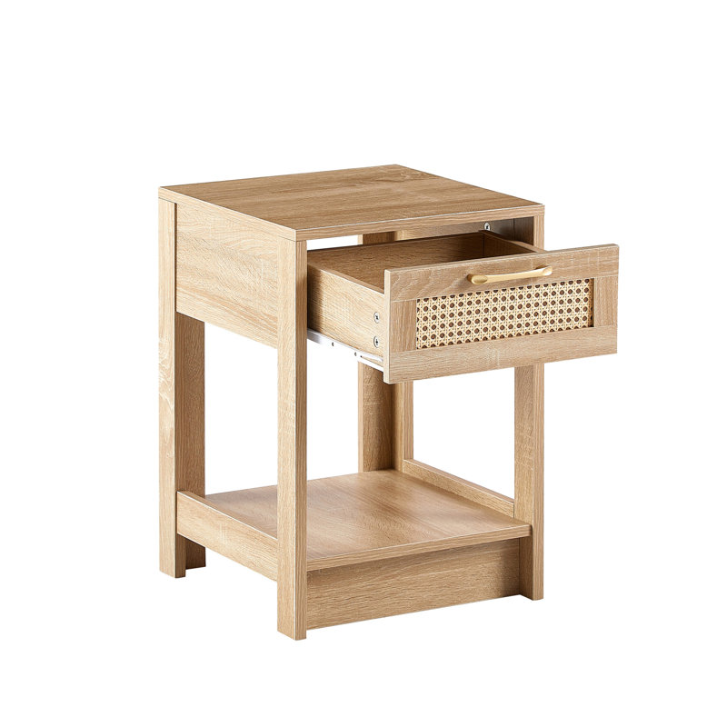 Table de bout en rotin de 15,75 po avec tiroir, table de chevet moderne, table d'appoint pour salon, chambre à coucher, naturel