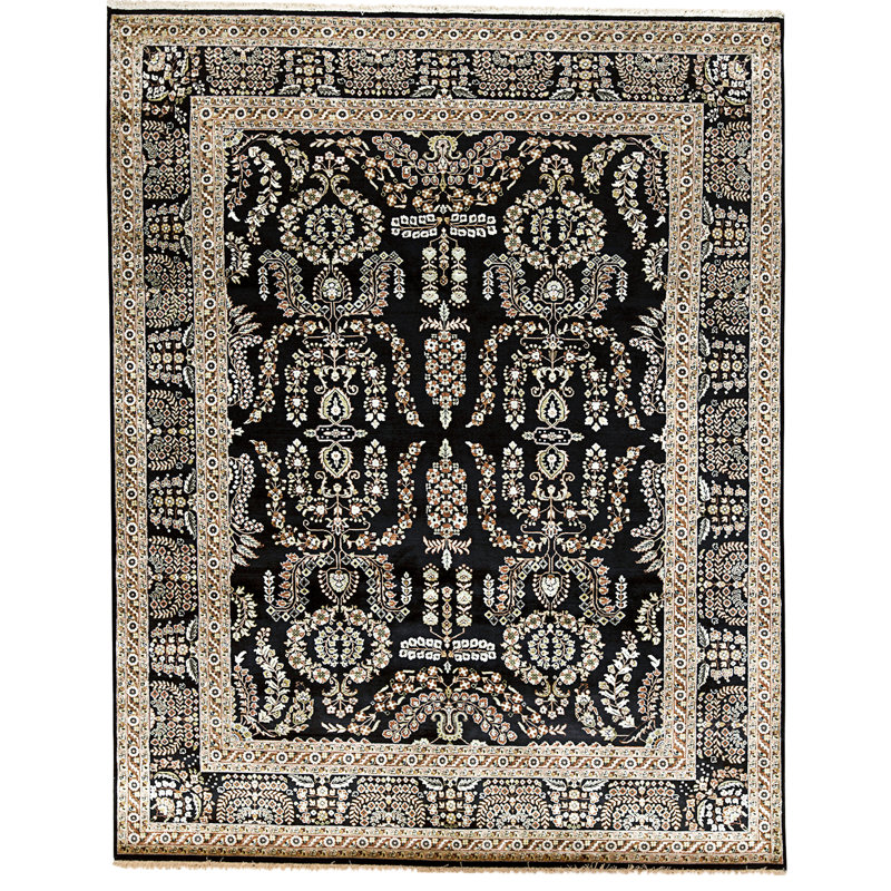 Tapis noir et noir noué à la main de haute qualité