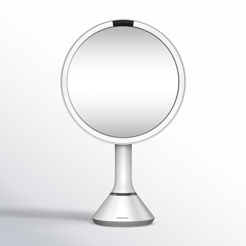 simplehuman 8" Round Sensor Makeup Mirror with Touch-Control Brightness, 5X Magnification, Cordless, White