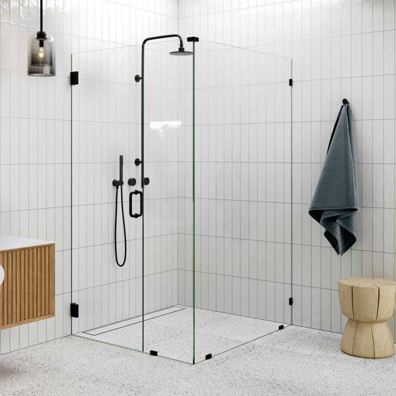 78" H Pivot Frameless Shower Door, Matte Black