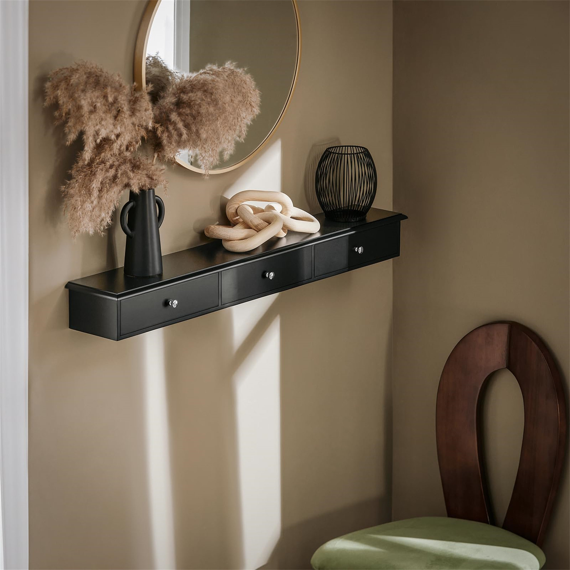Brayden Studio Floating Shelf With Drawers Modern Wall Mounted