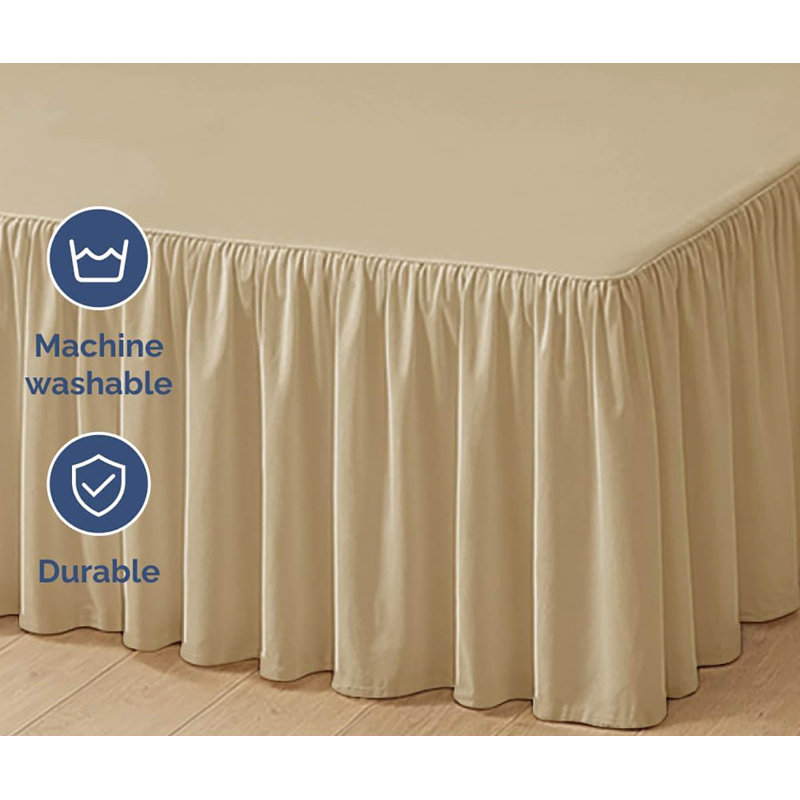 Full Size Ruffled Bed Skirt: 15-Inch Drop, Beige