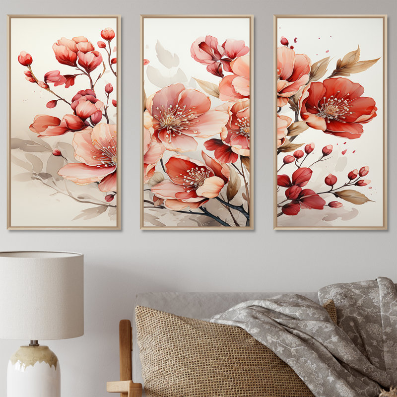 Poppies Charm In Winter Delight - ensemble d'art mural sur toile coquelicots, Cadre naturel flottant