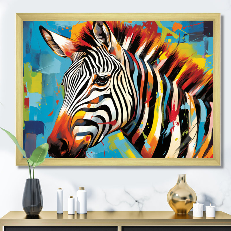 "Blue Orange Popart Zebra III", reproduction d'art sur toile, Or, H 30 po x l 40 po x P 1,5 po