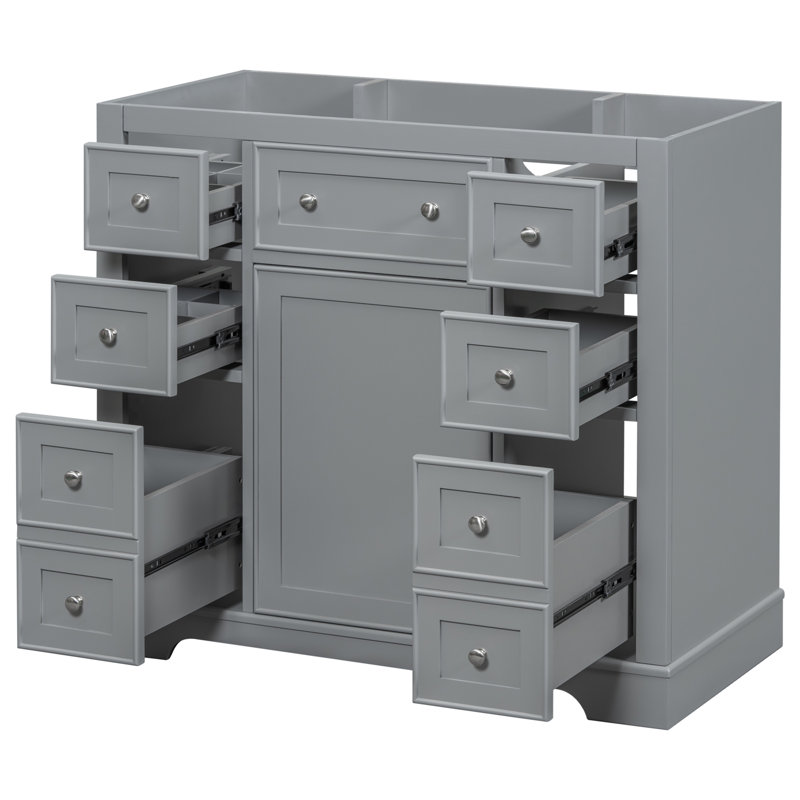 Meuble-lavabo de salle de bain sans lavabo, base d'armoire seulement, une armoire et six tiroirs, Grey