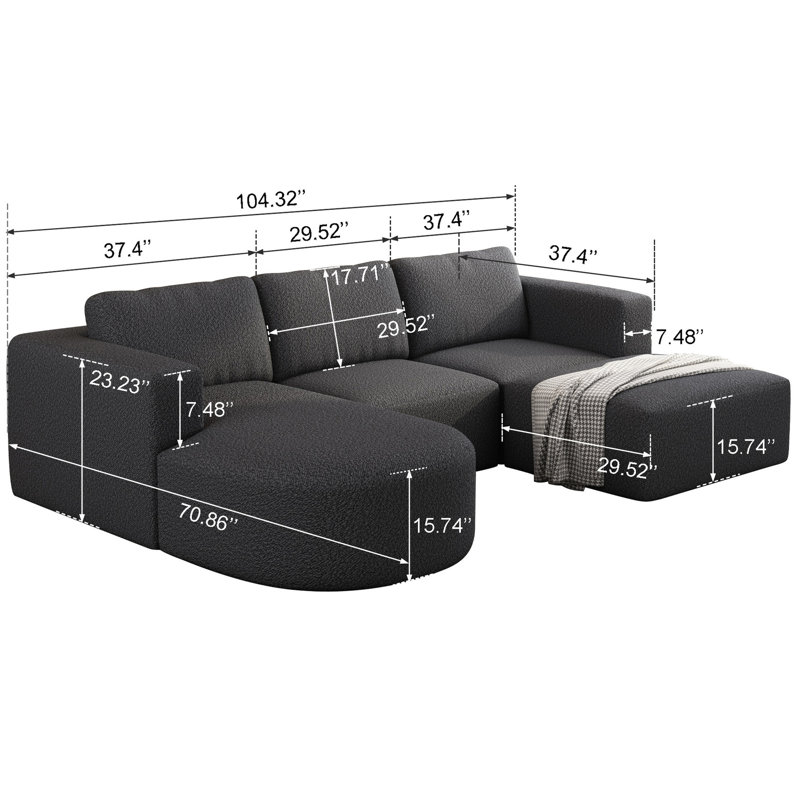 U Shaped Modular - To Damage, Comfortable 102.04*72.09 Sectional Couch High Cost-effective, Spacious, Dark Gray