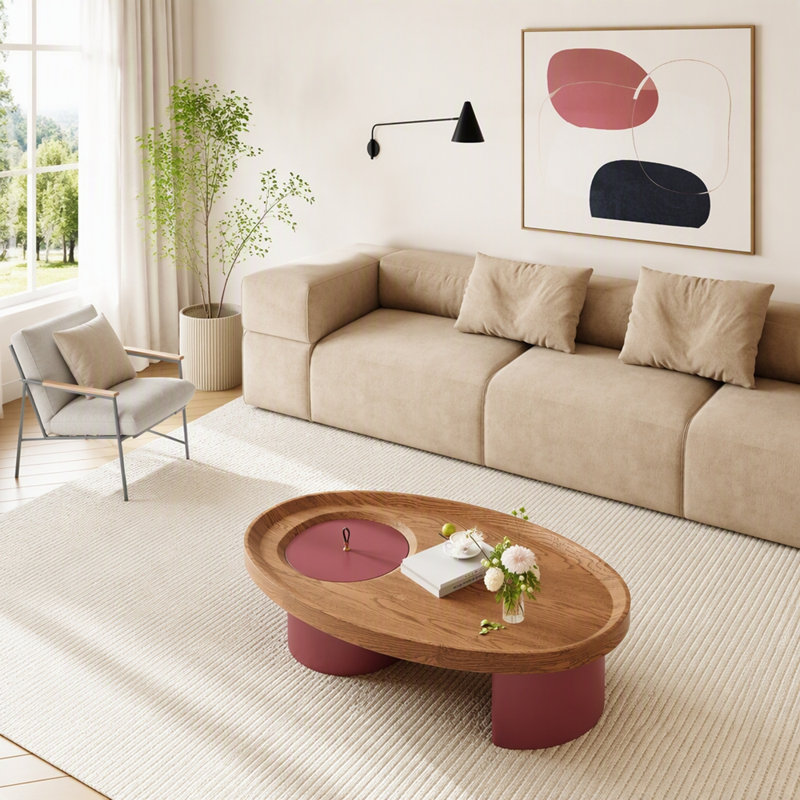 Table basse ovale en bois avec rangement 45,3 po, facile à assembler
