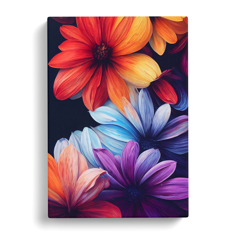 Colourful Flowers No.1 - Print, Wrapped Canvas, 50cm H x 35cm W x 3cm D, No Matte