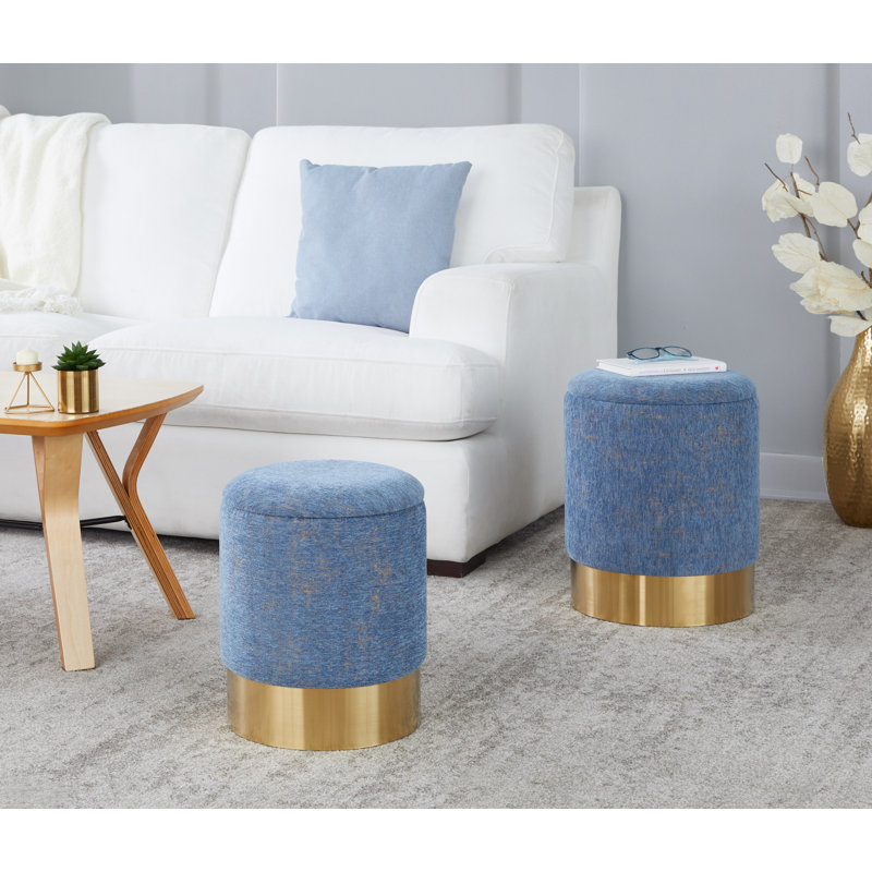 Callum Nesting Ottoman Set with Gold Metal Base, Light Blue